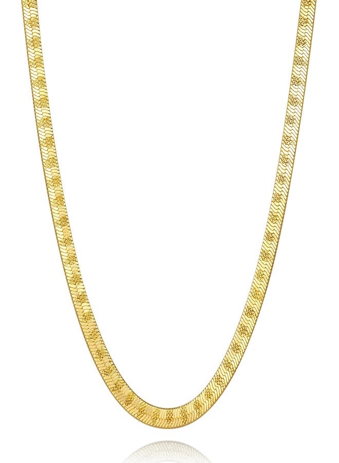 GYUYCW 14K Gold Necklace for Womens 14K Gold Chain for Womens Snake Necklaces for Women Chains for Men Unique Embossed Texture Herringbone Necklace for Women (18in) - Image 1